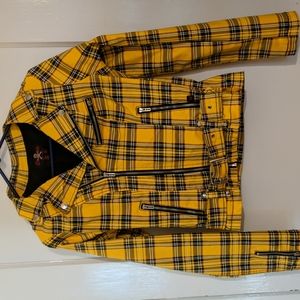 Yellow and black plaid moto jacket